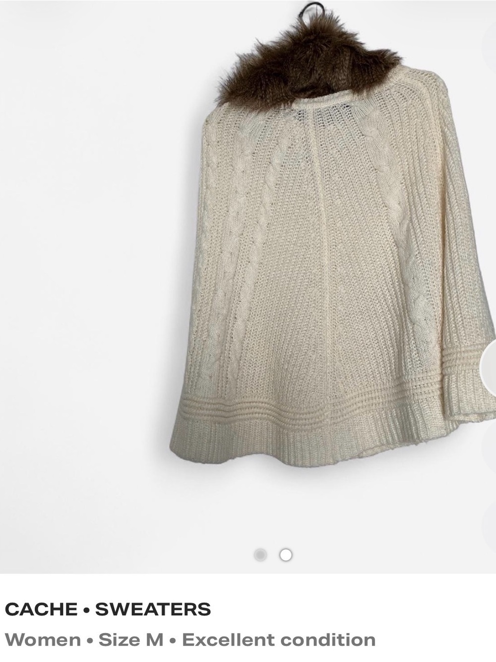 Cache Cream Cable-Knit Poncho with Faux Fur Collar